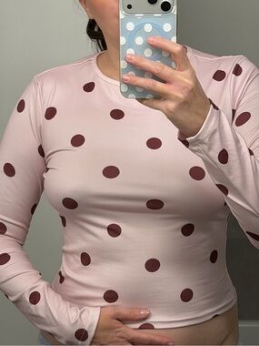 ASOS Pink Long Sleeve Polka Dot Top